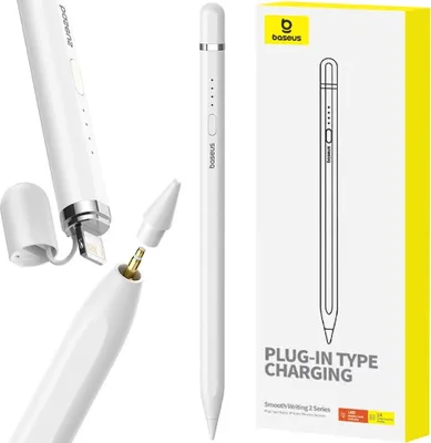 Produktbild von Baseus Smooth Writing 2 Active Tip Stylus Für Ipad + Usb-A Kabel - Lightning Und Austauschbare Spitze - Weiss