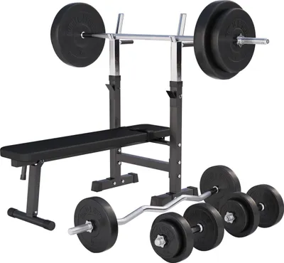 Produktbild von GORILLA SPORTS® Hantelbank - mit Ablage und Dip-Station, inkl. Hantelset 100kg, Verstellbar, Klappbar, Schwarz - Drückerbank, Fitness Flachbank, Multifunktion, Trainingsbank mit Gewichten