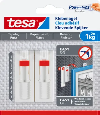 Produktbild von tesa Klebenagel für Tapeten und Putz verstellbar Powerstrips Nagel 2 Stück 1 kg