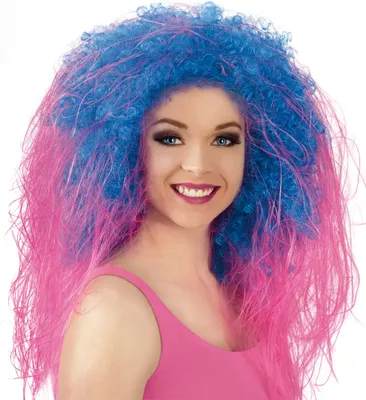 Produktbild von Perücke Crazy Wuschel Blau Pink Karneval Fasching Halloween Party Cosplay
