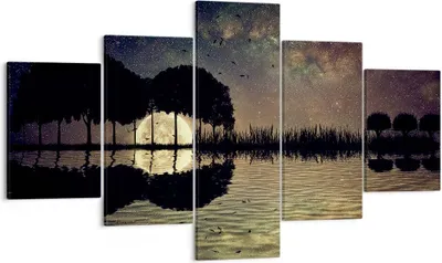 Produktbild von Bild auf Leinwand - Leinwandbild - See Nacht Wasser - 125x70cm - Wand Bild - Wanddeko - Wandbilder - Leinwanddruck - Bilder - Kunstdruck - Wanddekoration - Leinwand bilder - Wandkunst - EA125x70-3753