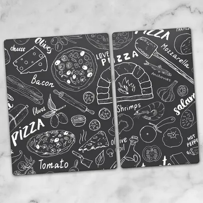Produktbild von Glas-Herdabdeckplatten Glaskeramikkochfeld-Abdeckung Spritzschutz Schneidebrett Zweiteilige Glas 70x52 cm Pizza