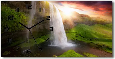 Produktbild von Wanduhr aus Glas – 60x30 cm - Glasbild - Glasuhr - Gehärtetes Glas - schwarze-zeiger - Wasserfall