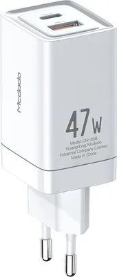 Image de Mcdodo 47W GaN chargeur mural 1x PD USB-C (Type-C) 1x port USB Chargeur de téléphone portable Chargeur rapide blanc