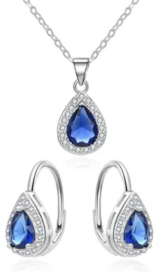 Image de Joli set de perles en argent avec zircon cubique AGSET361R (pendentif, chaîne, boucles d'oreilles)