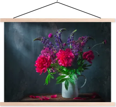 Produktbild von MuchoWow® Textilposter Farben - Pfingstrose - Stilleben 40x30 cm mit holzfarbenen Rahmen - Bilder
