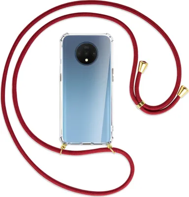 Produktbild von Handykette Backcover-Schutzhülle mit Band (Metall goldfarben) für OnePlus 7T - dunkelrot