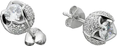 Produktbild von Ohrstecker Rose Silber 925 weisse Zirkonia Blüte