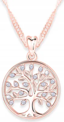 Produktbild von Vergoldete Lebensbaum-Halskette mit Zirkonia Baum des Glücks SILBER 925