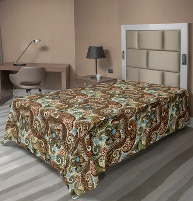 Produktbild von ABAKUHAUS Paisley Bettlaken, Blüten im arabischen Stil ethnische Muster antik wirbelte authentische Design, weiches bequemes oberes Bettlaken für ein Nachbildungatives Bett 1 Stück 260 cm x 168 cm, Mehrfarbig
