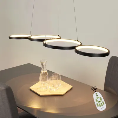Produktbild von ZMH Lampa wisząca LED ściemnialna z pilotem Lampa stołowa do jadalni Stół do jadalni Czarny Pierścień Regulowana wysokość Pokój dzienny Biuro Jadalnia Sypialnia Gabinet