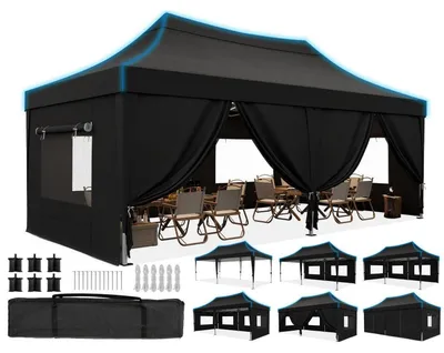 Produktbild von Faltpavillon 3x6m wasserdicht mit Seitenwänden UV-Schutz 50+ Stahlrahmen Schwarz
