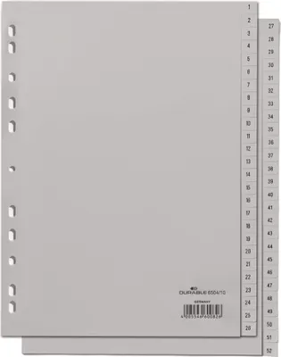 Produktbild von DURABLE Register A4 52-tlg. 1-26+27-52 geprägt PP, 650410 grau