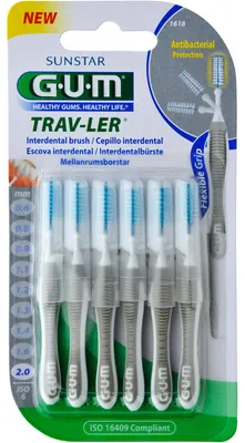 Image de Gum Trav-Ler 2,0mm bougie grise interdentaire+6 capuchons 6pcs