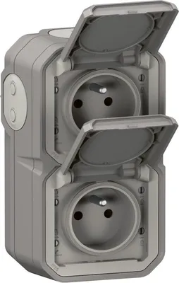 Image de Double prise avec terre vertical étanche saillie Plexo, LEGRAND, gris