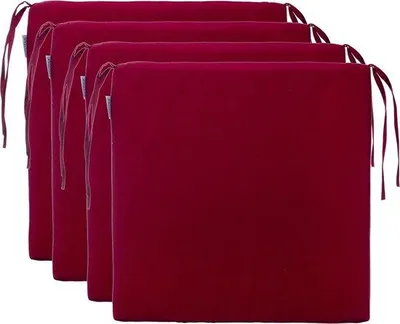 Produktbild von Set of 4 seat cushions, chair cushions, solid colors with 4 cords for a good grip, red