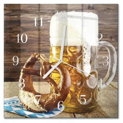 Produktbild von Tulup Glasuhr Wanduhr Küchenuhr Echt-Glas 30x30 cm Modern Dekorativ Geräuschlos Weiße Zeiger - Bierbrezel