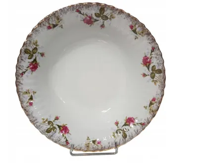 Produktbild von Chodzieź Iwona Salatschüssel 26 cm – Echtes Porzellan mit Rosen-Nachbildung & Goldrand – Handbemalt mit Flüssiggold – Klassische Servierschale Vintage