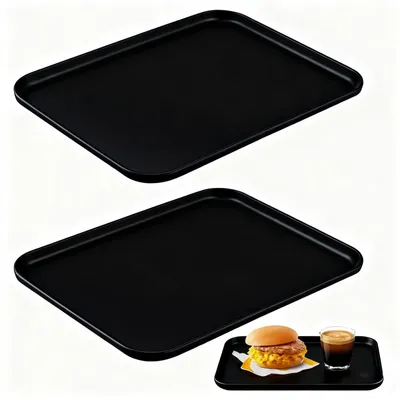 Image de Plateau de service - Rectangulaire et réutilisable - Pour cuisine et restauration - Noir - 31 x 22 x 1,5 cm - Lot de 2
