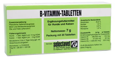 Produktbild von selectavet B-Vitamin-Tabletten 20 Stk. | Hunde & Katzen | B-Vitaminen in Mangelsituationen