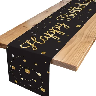 Produktbild von Tischläufer zum Geburtstag, schwarz-gold - Geburtstagstischläufer - 180 x 35 cm