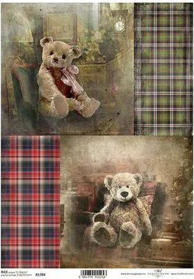 Produktbild von ITD Reispapier Decoupage Bastelpapier Serviettentechnik-R1784 Teddybären, Weihnachtsbaum, Weihnachtstag