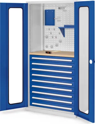 Produktbild von Kappes ®RasterPlan Schubladenschränke 1950x1000x600mm Sichtfenstertüren Modell 37 enzianblau