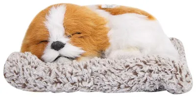 Produktbild von Simulation Schlafender Hund Welpe Ornament Tier Plüschtier Bambuskohle Dekor (Gelb)