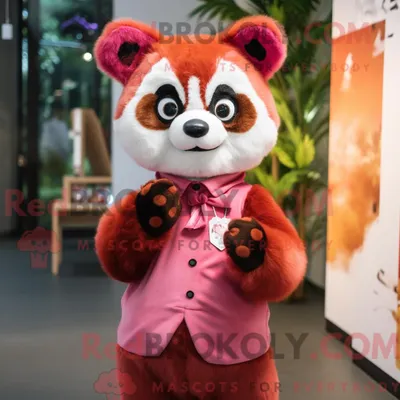 Produktbild von Rosaroter REDBROKOLY Panda Maskottchen Kostümfigur mit Popeline-Shirt und Schlüsselanhängern