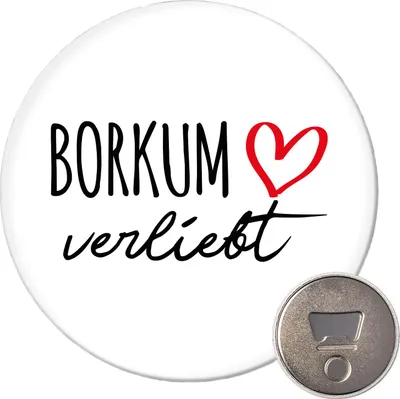 Produktbild von Huuraa Magnet Borkum verliebt 59mm Kühlschrankmagnet rund Flaschenöffner Geschenkidee