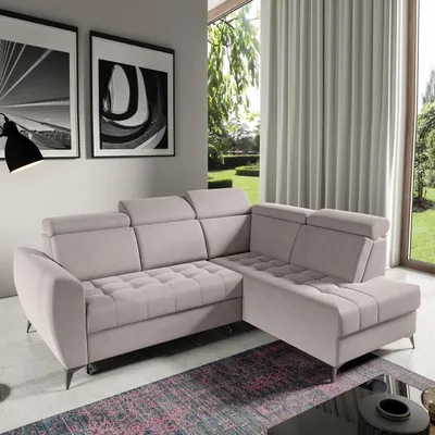 Produktbild von Ecksofa AURORA II L-Form Ottomane rechts, mit Schlaffunktion & Bettkasten, Beige