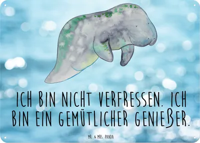 Produktbild von Mr. & Mrs. Panda Wandbild Seekuh Chillen DIN A6 - Oceanblue - Geschenk, tafel, Abnehmen, Süßigkeiten, Zucker, Deko Metallschild, Retro Blechschild, Essen, Metallbild