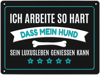 Produktbild von Luxusleben Hund Metallschild XL in blau mit Knochen Motiv Schild Blechschild