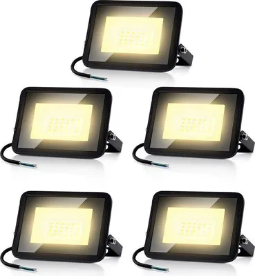 Productafbeelding van LED-schijnwerper 5X50W, LED-buiten- en binnenverlichting, breedstraler, buitenverlichting voor binnen en buiten, warm wit