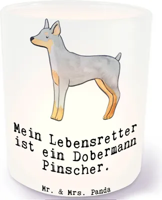 Produktbild von Mr. & Mrs. Panda Windlicht aus Glas Dobermann Pinscher Lebensretter - Transparent - Geschenk, Kerzenhalter, Kerzen, Teelichthalter