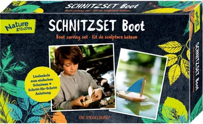 Produktbild von Coppenrath Verlag GmbH & Co.KG Die Spiegelburg - Schnitzset Boot Nature Zoom, Handwerk-Set, ab 6 Jahren, aus Lindenholz Sonstige