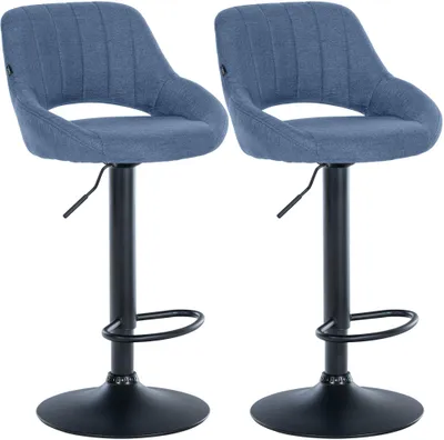 Produktbild von CLP 2er Set Barhocker Milet Stoffbezüge höhenverstellbar drehbar mit Rückenlehnen blau Material Gestell Metall matt schwarz