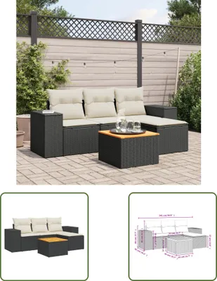 Produktbild von The Living Store 5-tlg. Garten-Sofagarnitur mit Kissen Schwarz Poly Rattan