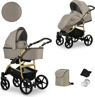 Image de Kunert MATA 2in1 poussette en brun avec cadre doré - confort élégant et sécurité maximale
