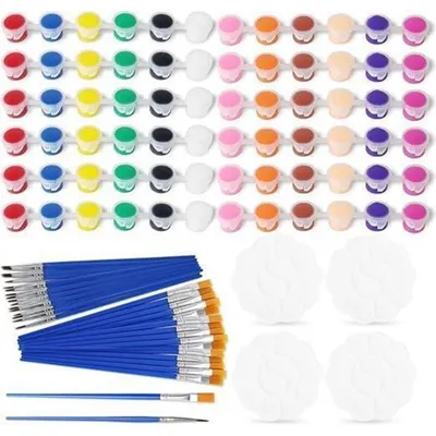 Productafbeelding van Mini acrylschilderset met 48 kleuren, inclusief 30 penselen en 4 kleurenpaletten, geschikt voor schoolgebruik en temperakleurtechniek