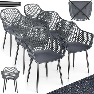 Produktbild von Gartenstuhl 6er Set Wetterfest mit Armlehne | Outdoor Stühle bis 120kg belastbar | Gartenstühle UV-beständig | Terrassenstuhl Gartenmöbel Terrasse Balkon Outdoor Garten