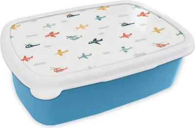 Produktbild von KitchenYeah® Lunchbox Brotzeit Brotdose 17x11 cm Schnittmuster - Hubschrauber - Flugzeug - Jungen - Kinder - Kinder Kinder Brotzeitdose - Lunch - Kunststoff  - Brotbüchse - Sandwichbox - Lunchbox für