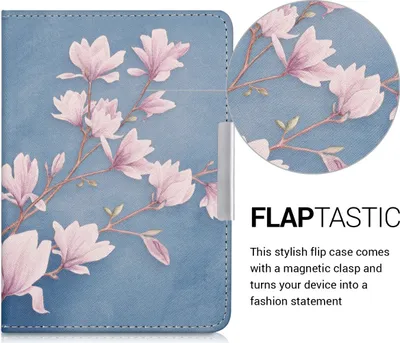 Produktbild von kwmobile Klapphülle kompatibel mit Tolino Shine 2 HD Hülle - eReader Case - Magnolien Taupe Weiß Blaugrau