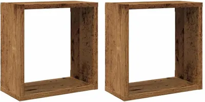 Image de vidaXL Étagères murales en cube 2 pcs. Aspect vieux bois 30x15x30 Matériau dérivé du bois