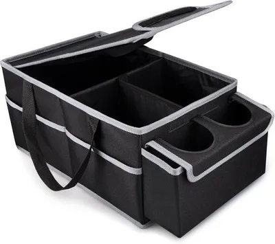 Produktbild von Famanu Auto Organizer Wasserabweisend – Faltbarer Organizer für Vorder- und Rücksitz mit Getränkehalter und Antirutschboden (Schwarz)