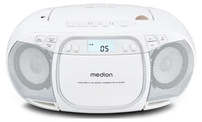 Produktbild von MEDION E66476 Stereo Sound System (Boombox, CD-Player, MP3, Kassette, tragbarer Kassettenspieler für Kinder, UKW Radio, AUX, Kopfhörer, Netz & Batterie) weiß