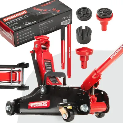 Zdjęcie produktu dla Podnośnik samochodowy hydrauliczny punktowy WERKBERG 2,5T 80-380 mm Żaba Lewarek Niskoprofilowy