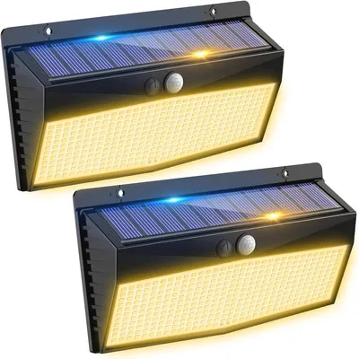 2 Stück 368 LED Solarleuchten für Außen mit Bewegungsmelder - Wasserdichte Solar-Wandlampe für Garten, Garage und Terrasse