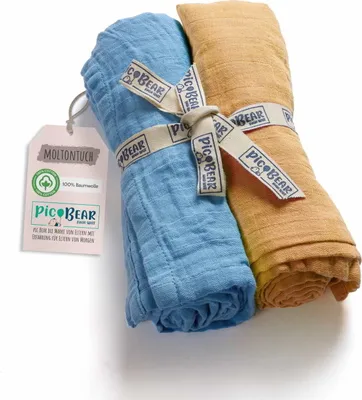 Produktbild von pic Bear Musselin Molton Tücher 80x80cm Spucktuch Schmusetuch 100% Baumwolle 2er Pack Motiv: airy blue + tender peach