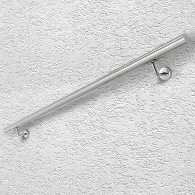Zdjęcie produktu dla ECD Germany Poręcz ze stali nierdzewnej V2A 150cm, okrągła Ø 42mm, nierdzewna, szczotkowana, wewnętrzna/zewnętrzna, z uchwytem ściennym